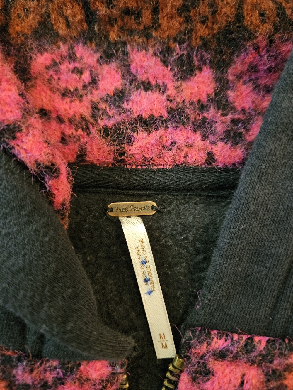 Free People Rockwell Sweater Hoodie Bomber Jacket Pink Black Floral Boho, M - Picture 4 of 15